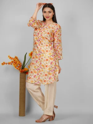 Women’s Floral Printed Cotton Silk Tunic Kurta – Elegant Casual & Festive Wear for Women