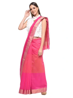 Shaded Pink Chanderi Handloom Saree with Tissue Woven Border & Pallu