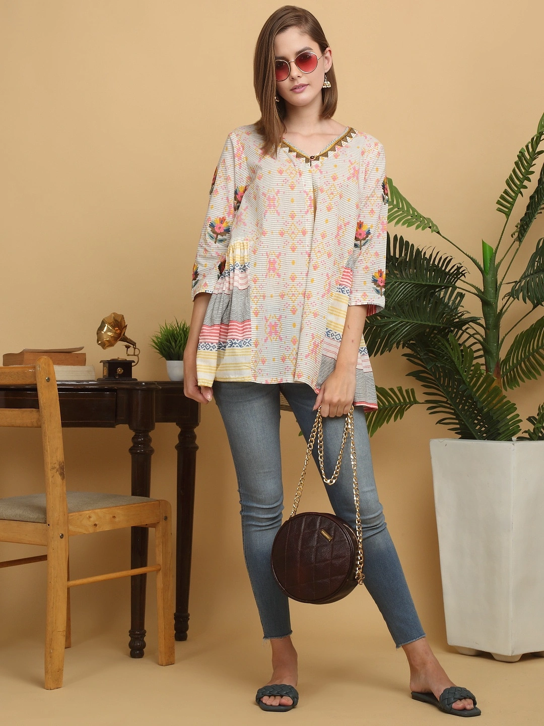 Women’s Floral Embroidered Cotton Tunic Style Jacket