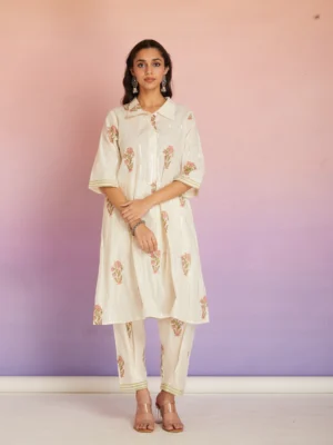Hand Block Print Cotton Co-ord Set for Women | Floral Kurta Pant Set