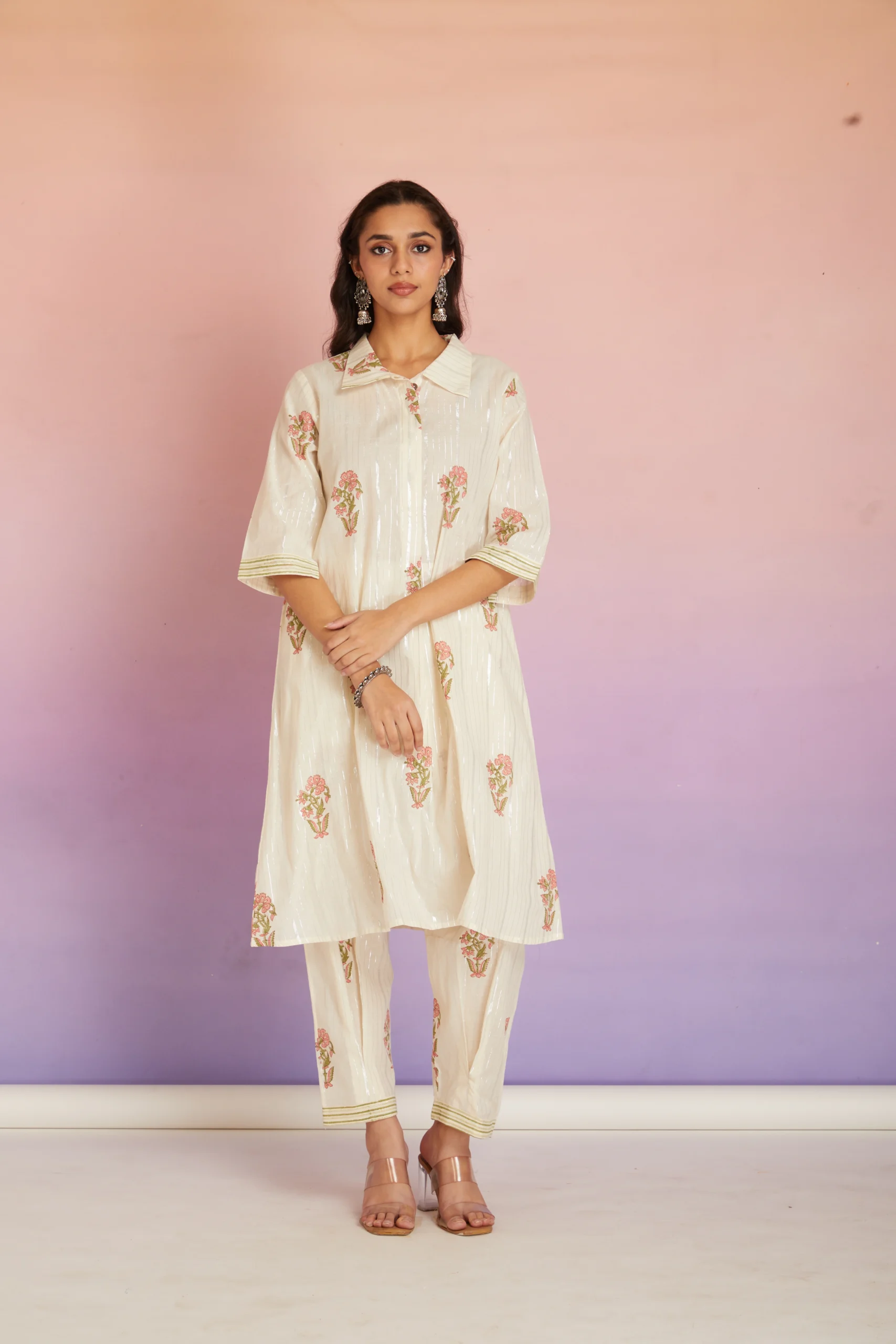 Hand Block Print Cotton Co-ord Set for Women | Floral Kurta Pant Set