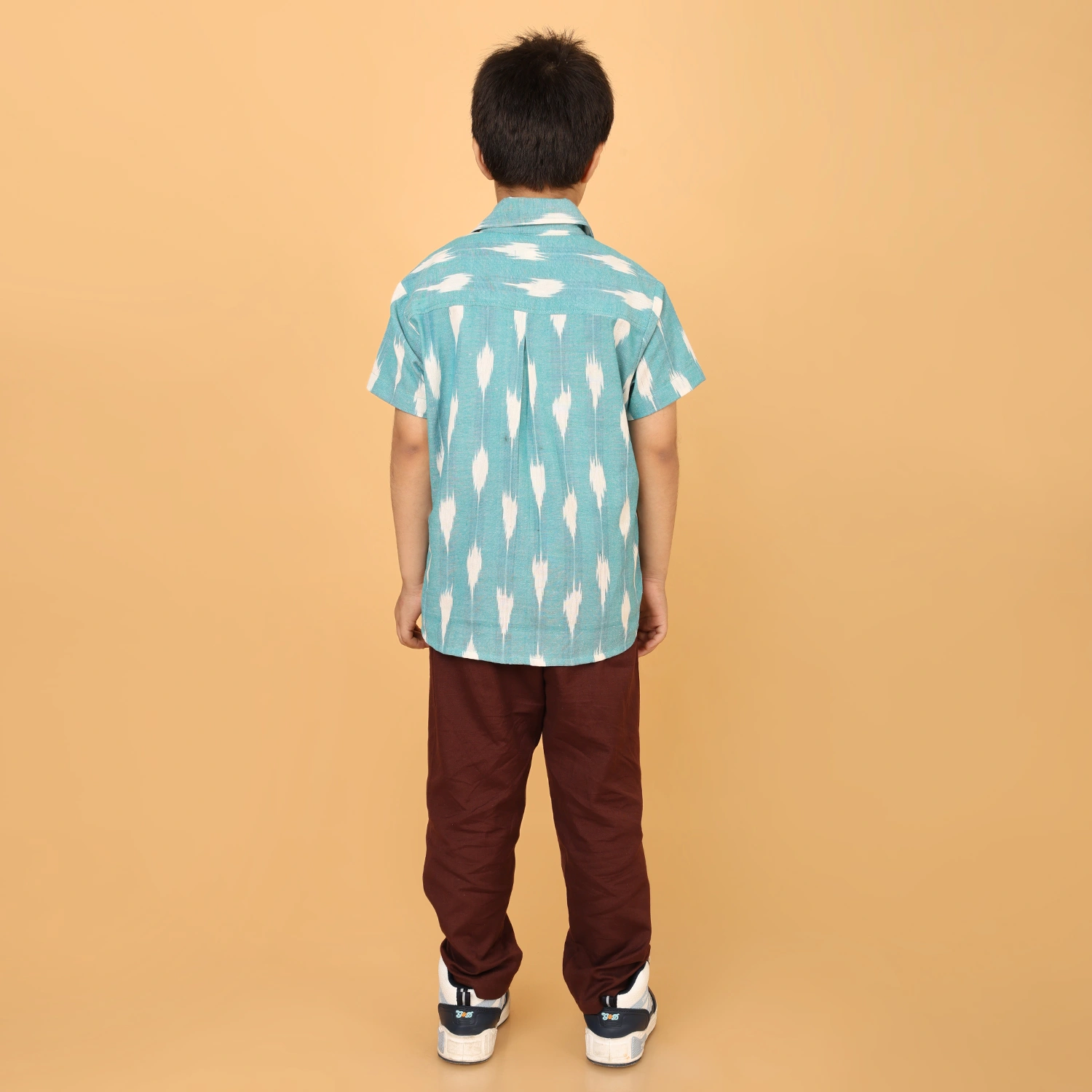 Boys Handloom Ikat Cotton Shirt – Sky Blue Short Sleeve Casual Shirt for Kids | Breathable Summer Wear - Image 2